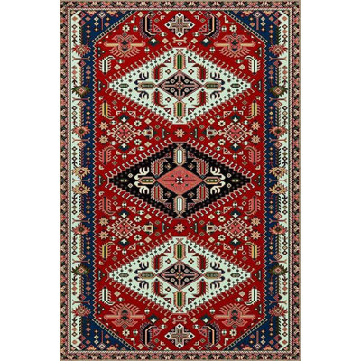 Machine Washable Diamond Patterned Traditional Geometric Patterned Decorative Woven Base Rug