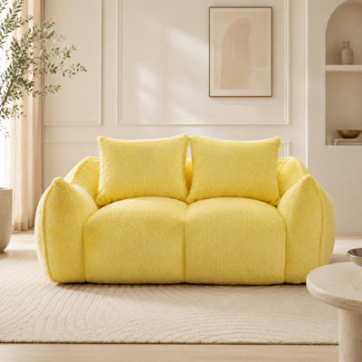 Pouf géant pour adultes, canapé deux places moelleux et confortable avec coussins, fauteuil lounge douillet pour salon et chambre, aucun assemblage requis, jaune