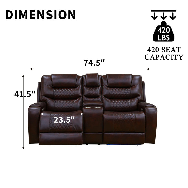 Canapé inclinable en cuir brun foncé