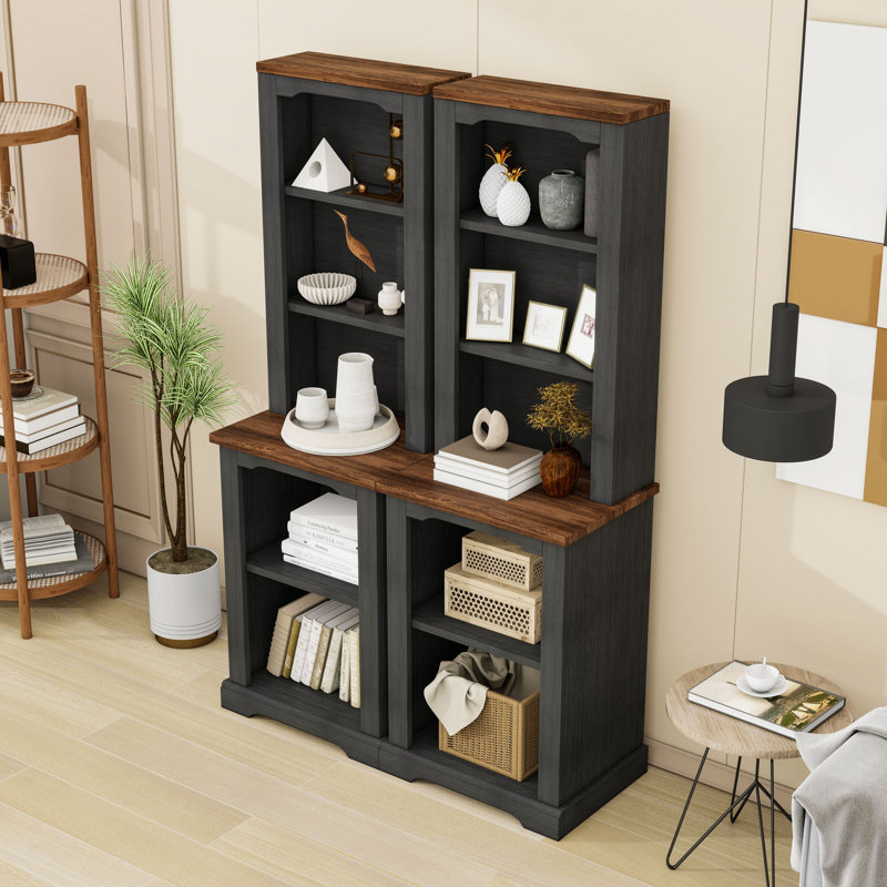 Armoire haute en bois avec tablettes de rangement, Noir