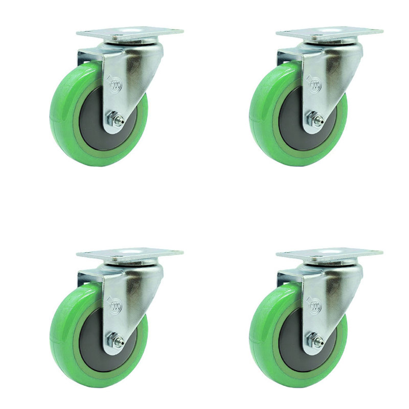 4 Inch Green Polyurethane Wheel Swivel Top Plate Caster Set Service Caster Brand