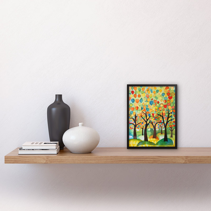 Apple Tree Orchard Abstract Folk Art Landscape Watercolour Painting Artwork Framed Wall Art Print 9X7 Inch