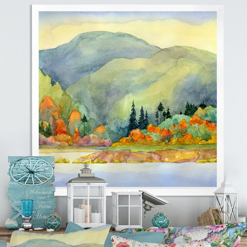 «Autumn Lake», peinture sur toile, Cadre photo blanc, H 36 po x l 36 po x P 1,5 po