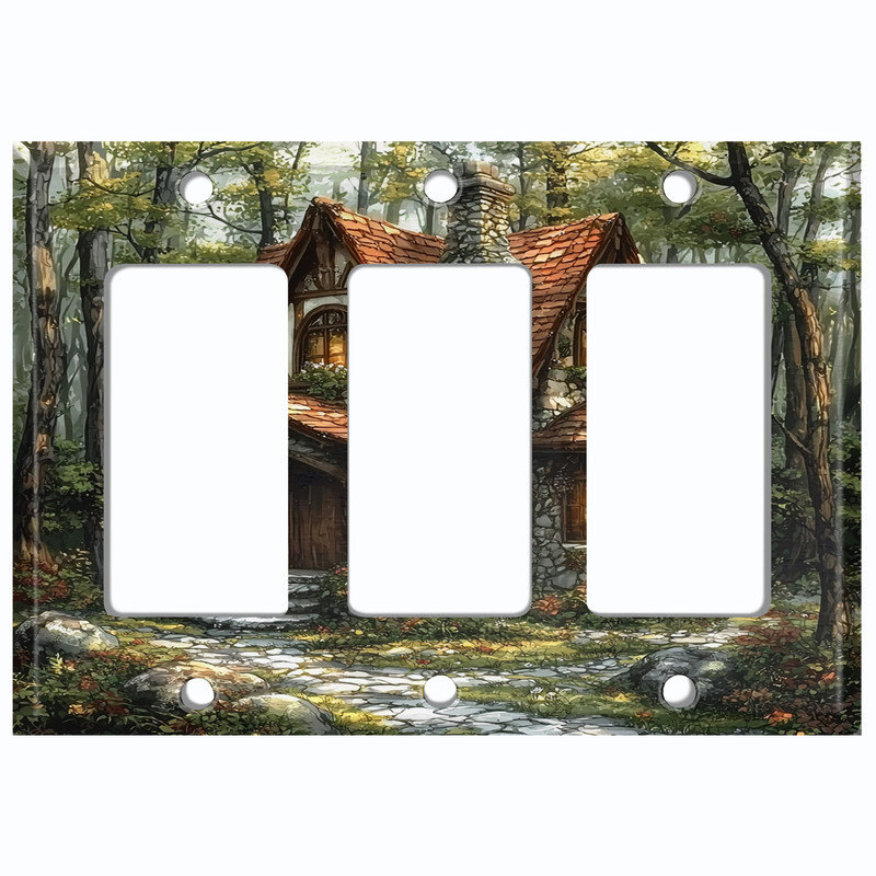 Couvercle de plaque d'interrupteur en métal; Fauteuil à bascule GFI - Forest Cottage, #7 Triple GFI / Rocker