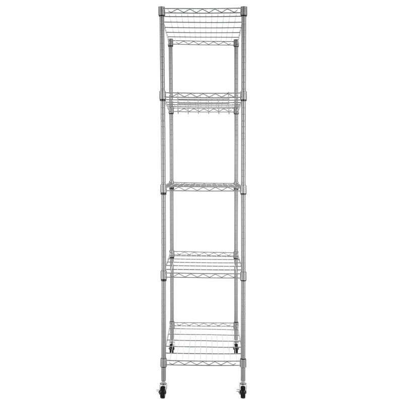 76cm W Metal Shelving Unit with Wheels, Silver