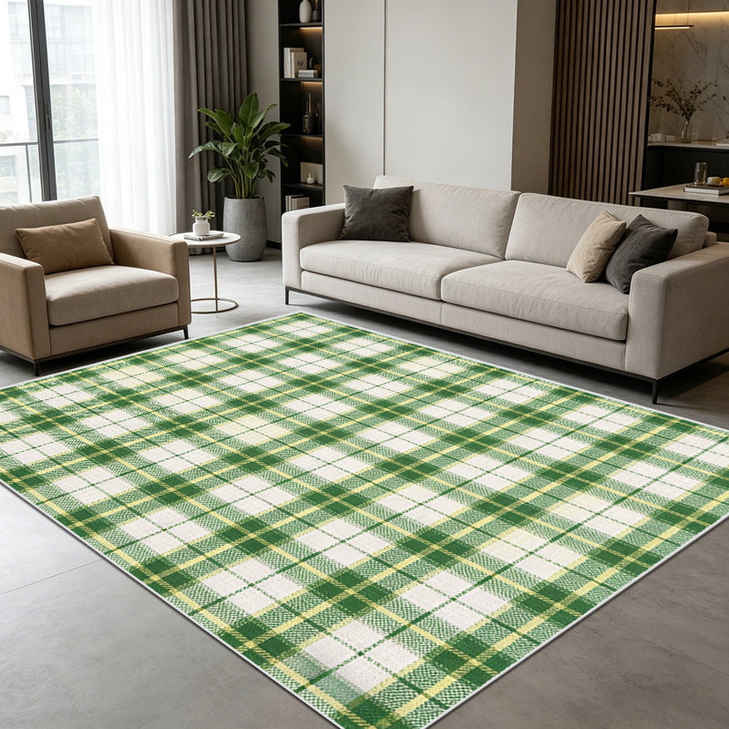 1PC Green Cream Plaid Checkered area rugs, Soft and Comfortable, easy-to-maintain, machine washable Indoor floor mat, suitable for living room, bedroom, dining area, patio, sunroom, front porch, kitchen, entryway, backyard, Home Decor, Outdoor Decor.