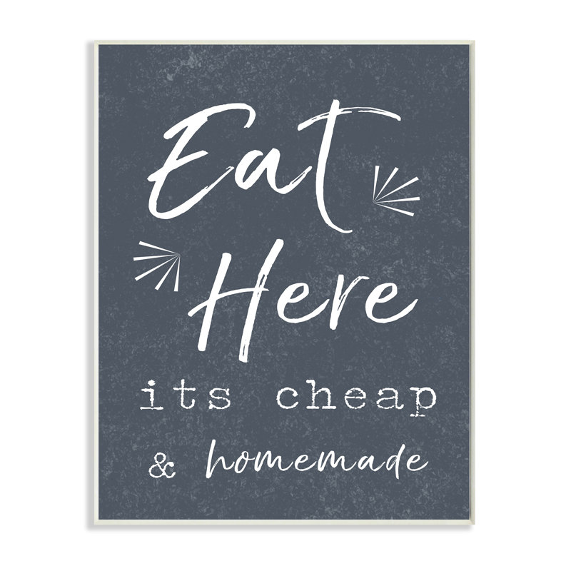 «Eat Here Home Cuisson Marine» par Daphne Polselli, reproduction d'art textuel sur toile, H 15 po x l 10 po, Plaque de bois