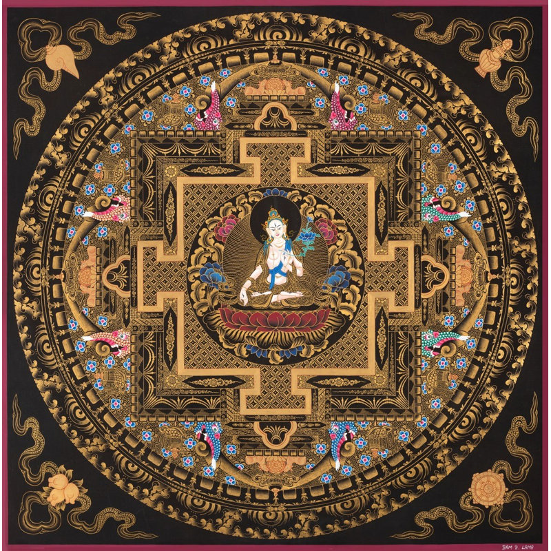 Mandala blanc Tara (Thangka sans brocart)