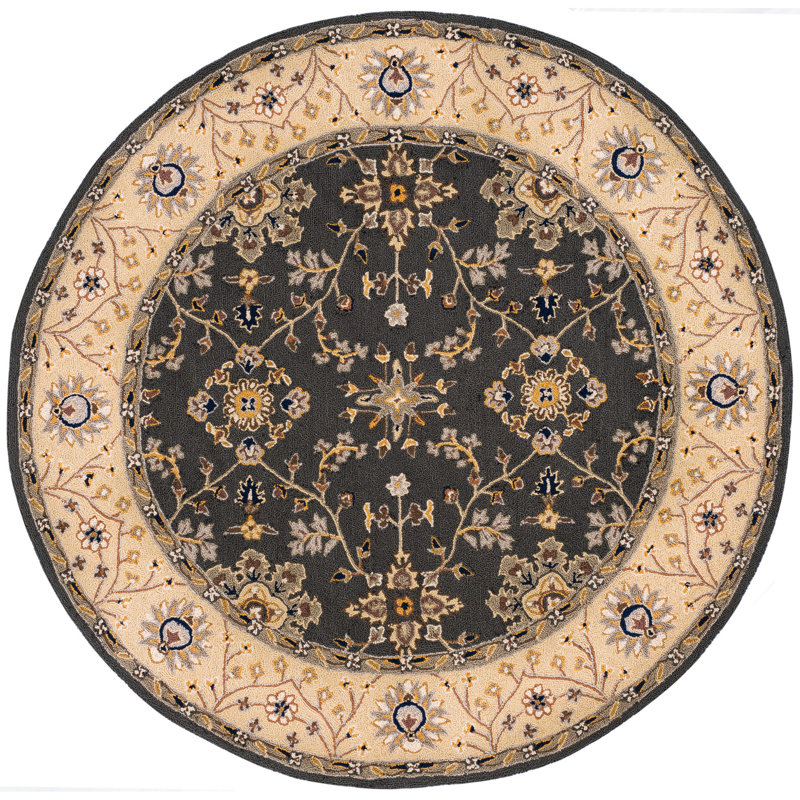 Easy Care Hand Hooked Performance Floral Rug, Round 6'