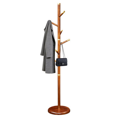 Portemanteau autoportant en bois massif avec 6 crochets et rangement pour chapeaux