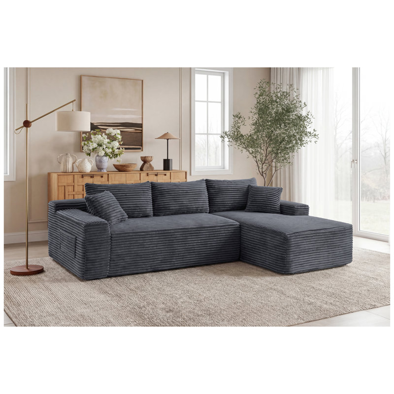 Canapé modulaire en velours côtelé 94,5 po Jumbo, Gris, Face à la droite