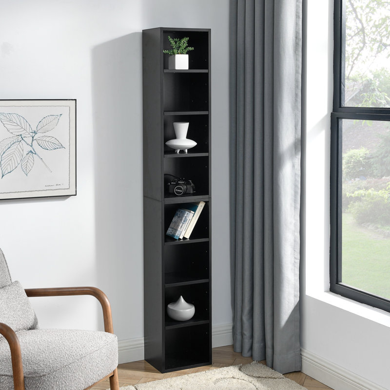 8-Tier Media Tower Rack, CD DVD Slim Storage Cabinet With Adjustable Shelves, Tall Narrow Bookcase Display Bookshelf For Home Office,Multi-Functional Double-Decker Bookcase