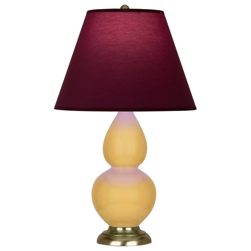Petite lampe d'appoint à double gourde, Jaune / laiton antique, Orange / doublure taupe