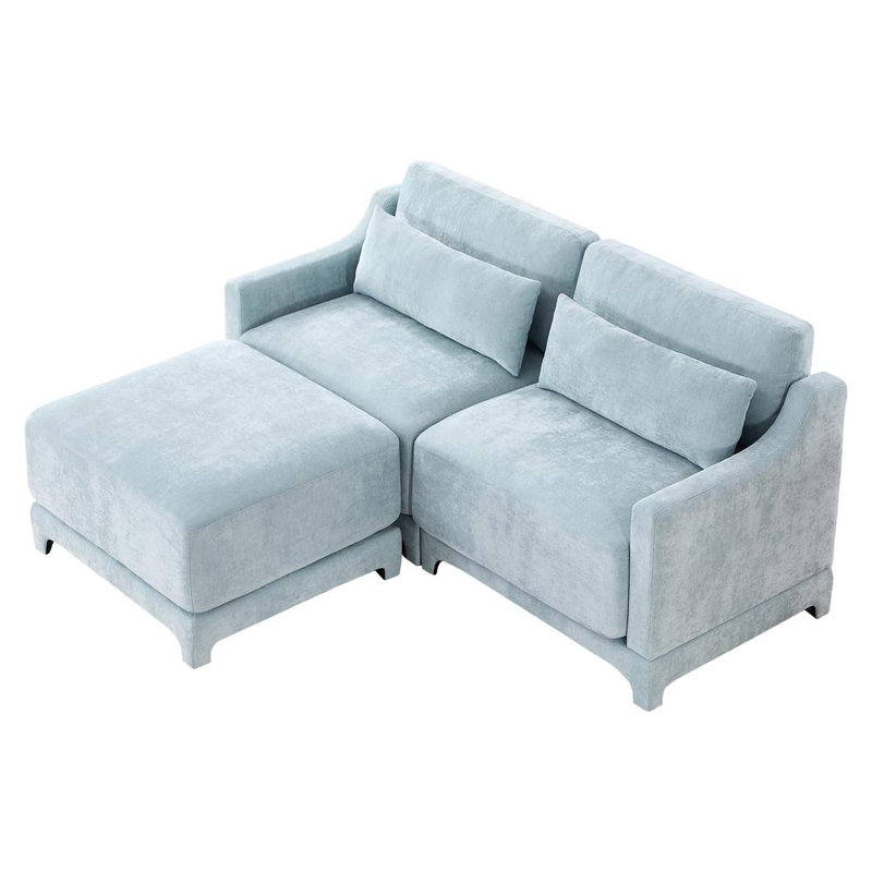 2-Seater Sofa With Ottoman (Sky Blue)
