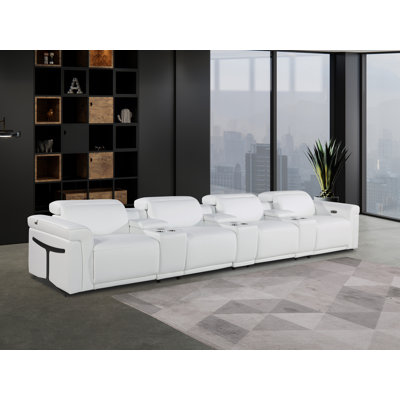 7-Piece 4-Power Reclining Italian Leather Sofa With Power Headrest