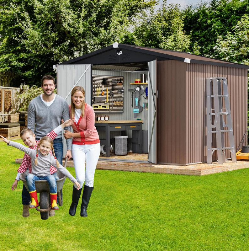 Remises de jardin en métal, H 85,31 po x l 116,31 po x P 95,51 po