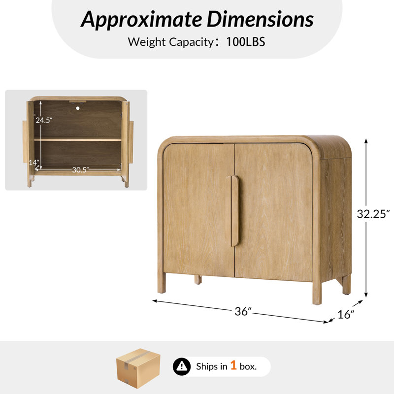 Backlund 36"W 2-Door Modern Natural Storage Oak Wood Cabinet with Adjustable Shelves