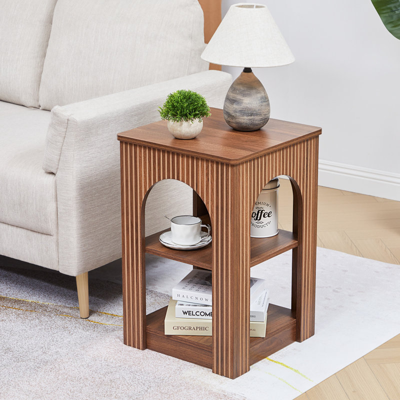 Farmhouse Square End Table With Storage, Walnut