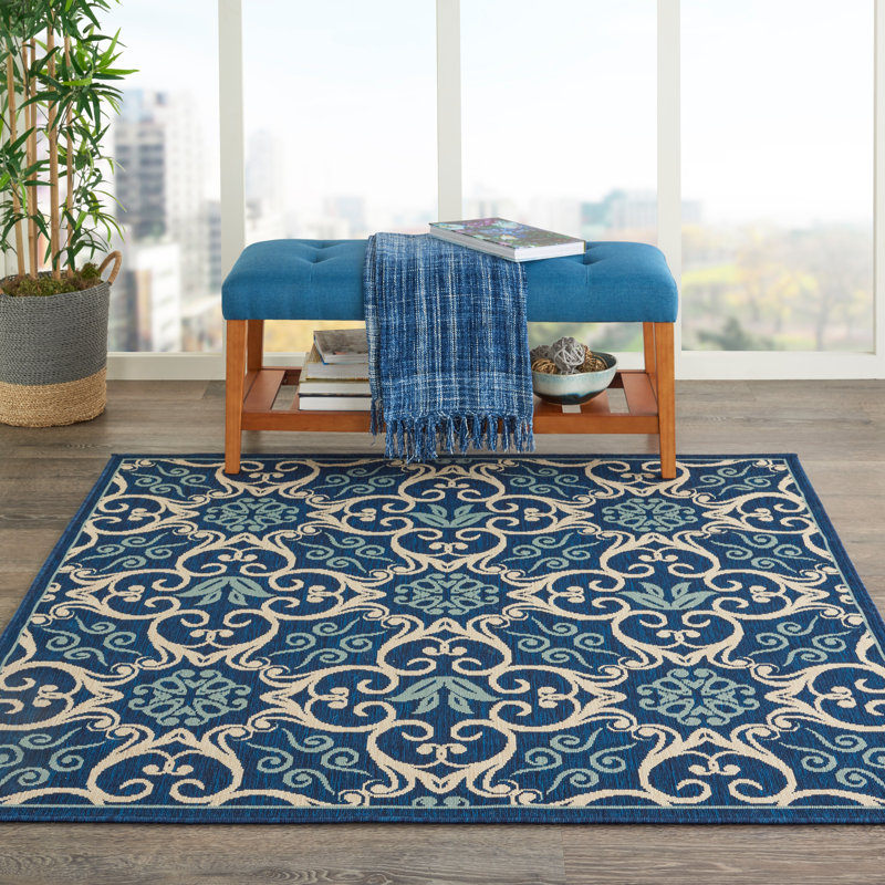 Machine-Woven Stain Resistant Floral Area Rug, Square 5'3"
