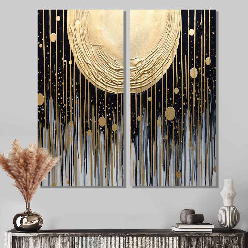 Gold Sun Abstractions I - Art mural moderne 2 panneaux, H 32 po x l 32 po, Toile tendue, Ne s’applique pas