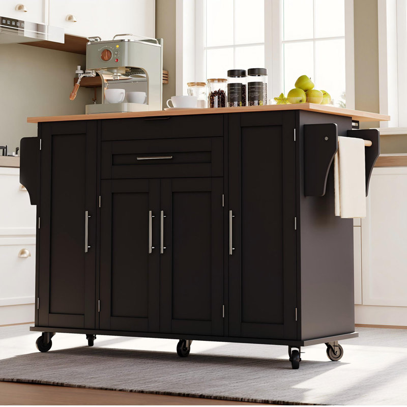 Wood Kitchen Island, Black/Natural	
