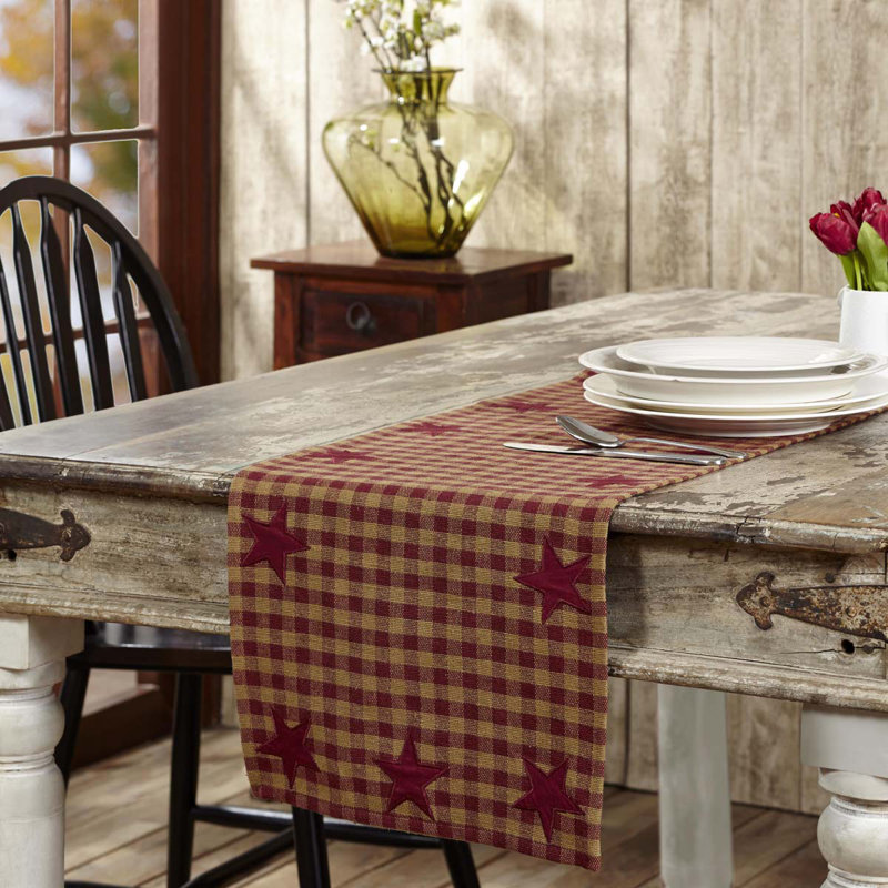 Deuxville Checkered 100% Cotton Table Runner, 36" L x 13" W, Burgundy/Dark Tan