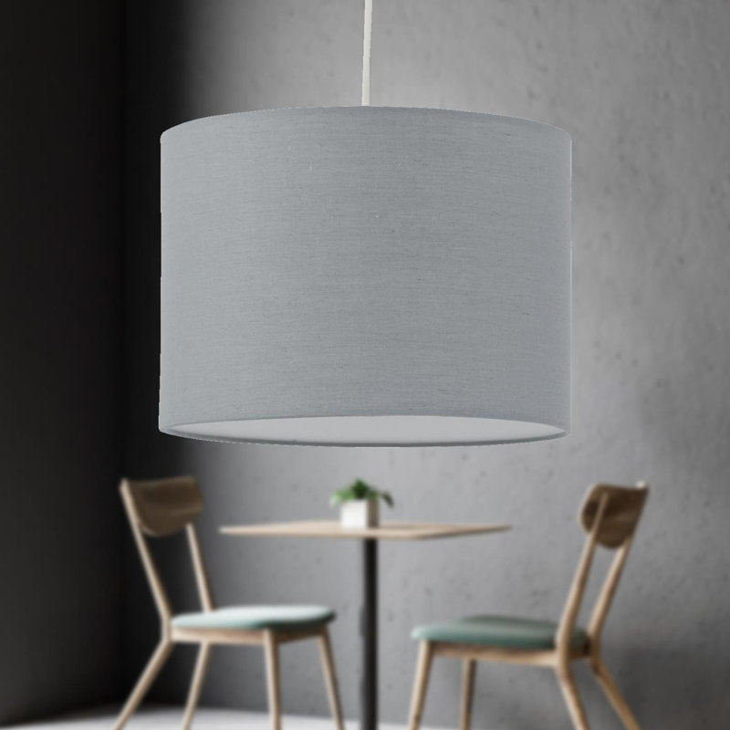 20cm H Cotton Drum Pendant Shade ( Uno ) in Grey