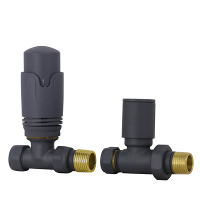 Designer Valves Anthracite Straight 15Mm X 1/2" Thermostatic Radiator Twin Pack