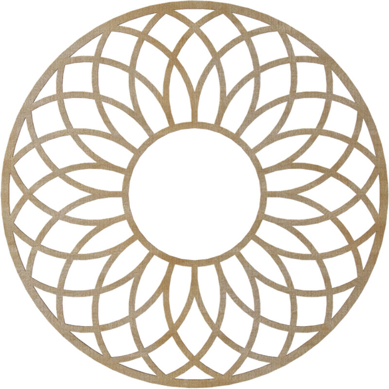 Médaillon de plafond en bois de noyer perforé 30 "x P 10 1/4" x T 3/8 ", noyer, Noyer blanc, H 28 po x l 28 po x P 0,25 po