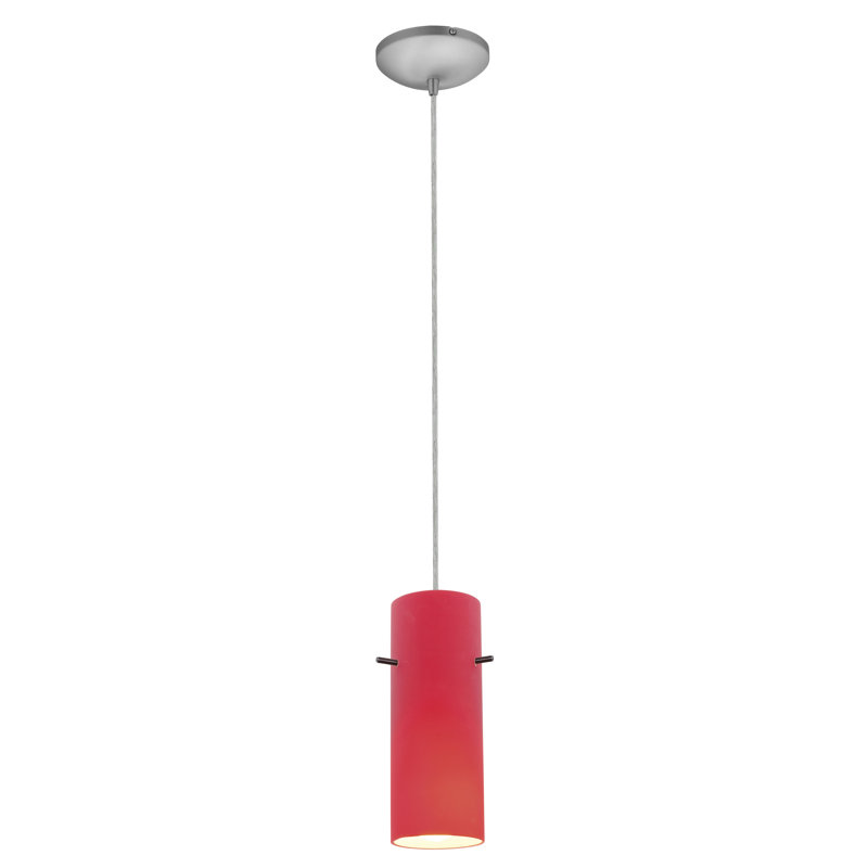 Luminaire suspendu cylindrique à 1 lumière Cavallo, Acier brossé, Rouge