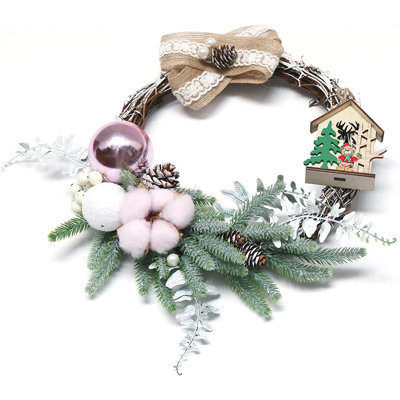 Ansuma 13" Artificial Fir Pink Ball Christmas New Year Wreath