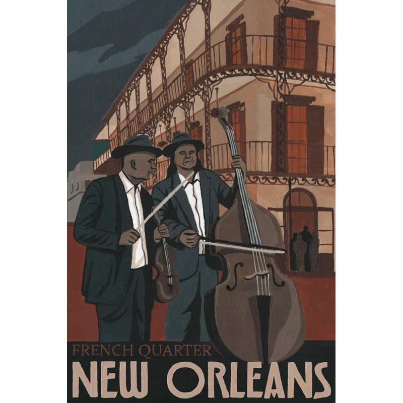 «Two Bassist» par - peinture sur toile tendue, H 36 po x l 24 po x 1,5 po