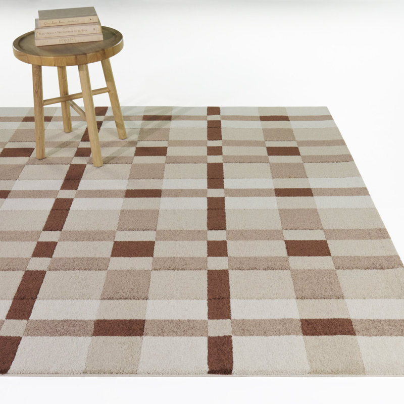 Crowell Beige Plaid Grid Area Rug, 5'3" x 7'