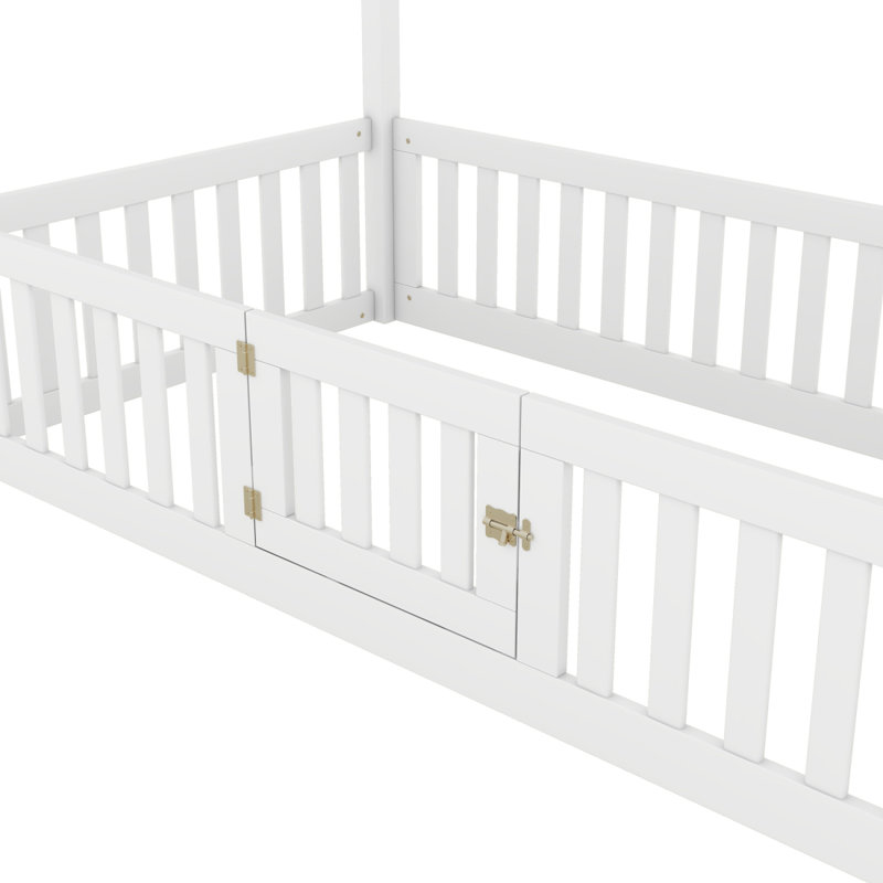 Lit en bois avec clôture et porte, Blanc