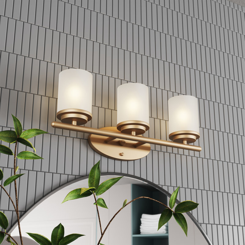 3-E26 Luminaire de meuble-lavabo contemporain à abat-jour en verre 19,09 pouces, Or brossé