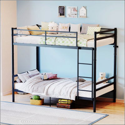 Lit superposé avec échelle et garde-corps haut, capable de se diviser, lit superposé en métal, espace de rangement, silencieux, taille simple sur simple, noir