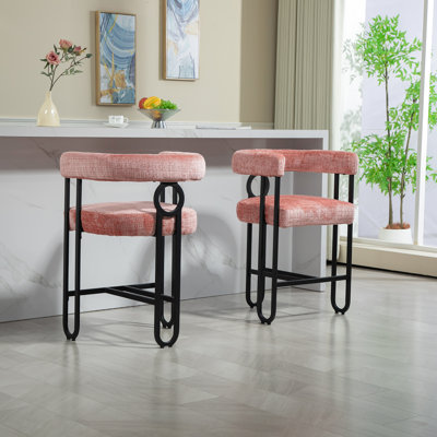 1 tabouret de bar moderne en chenille rose. Dossier avec coussin confortable et structure en métal. Pour îlot de cuisine, pub, tabourets de club 1. Coussin de siège moelleux, pieds épais et stables