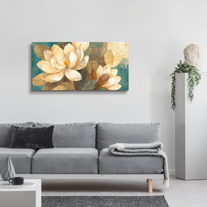 Art mural en verre «Magnolias» par Albena Hristova, 24" H x 48" W x 0.2" D