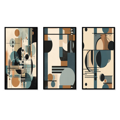 " Blue And Black Geometric Shadows " 3 - Pieces