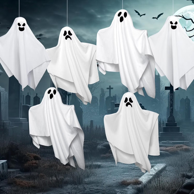 6Pcs 19.6” Halloween Hanging Ghost, White