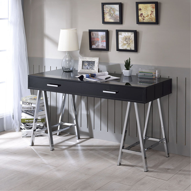 Bureau d'écriture 2 tiroirs avec base en métal
