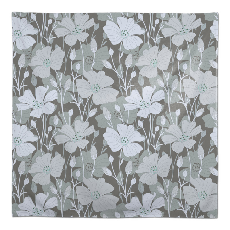 Floral Blooms Green 2 Tablecloth, Gray