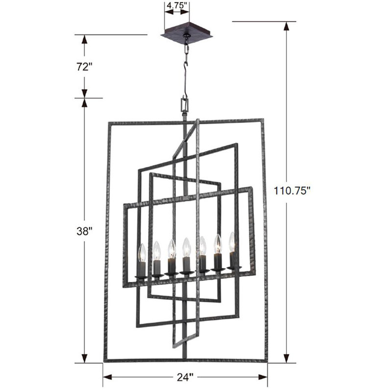 Lustre carré/rectangulaire 7 lumières style bougie Kilmarnock, Acier