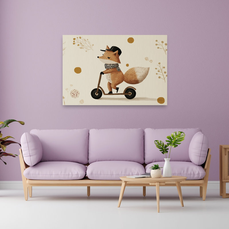 Stylish Fox Scooter Playful Whimsical Abstract Fox Autumn Nature Wall Art Print 1 Piece Wrapped Canvas Wall Art