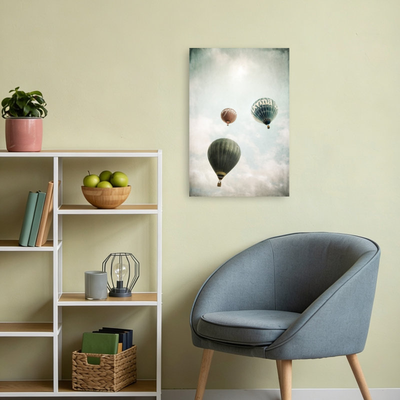 «Floating Hot Air Balloon Dreamy Peaceful Serene Summer Landscape», reproduction d'art mural, H 24 po x l 16 po