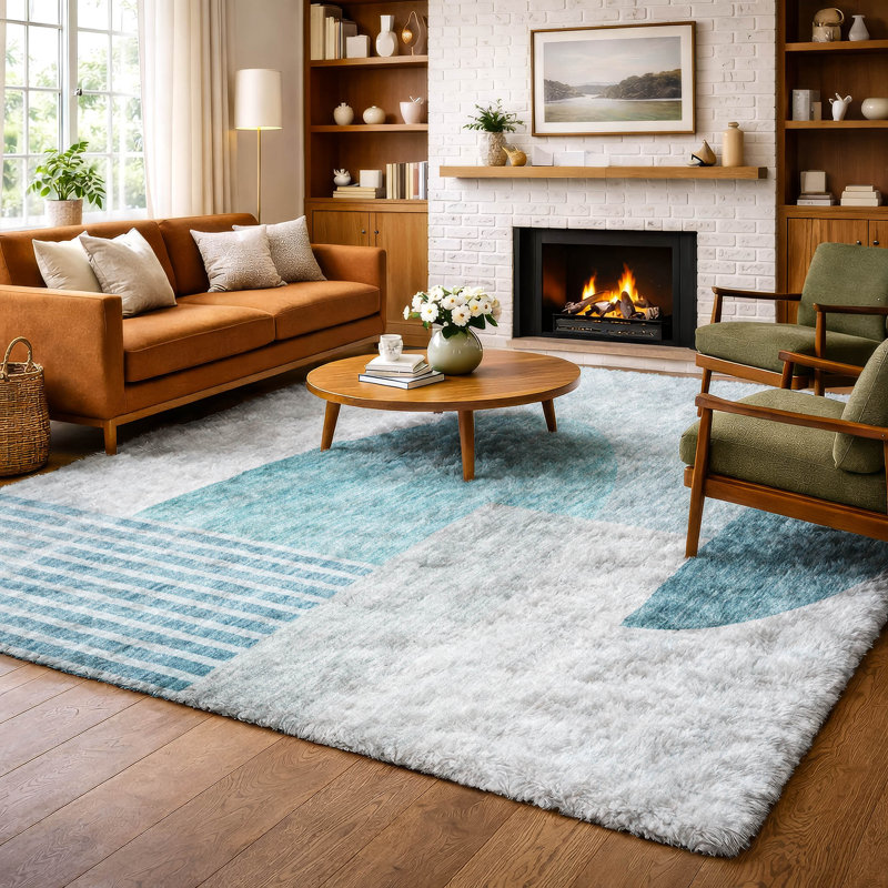 Tapis à poil long de qualité supérieure lavable à la machine ADS678, Sarcelle, 9 pi x 12 pi