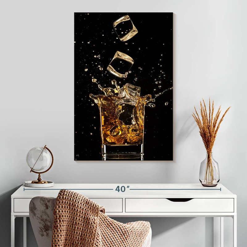 Whiskey Ice Splash Canvas Print, 20" H x 30" W x 1.25" D