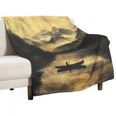 Lone_fisherman_serene_mountain_lake Luxury Flannel Throw Blanket, Soft Warm Fuzzy Blanket for Living Room Sofa Bed Home Decor