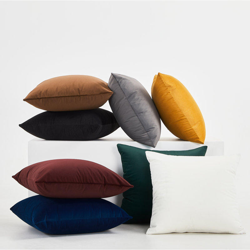 Coussin en velours de couleur unie, Carré, H 22 po x l 22 po, Vert foncé