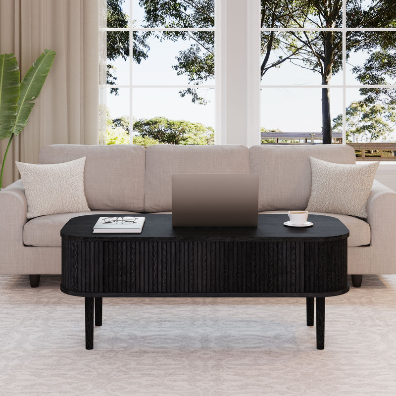 Table basse à plateau relevable ovale avec rangement 39,37 po, Noir, noir, noir, noir